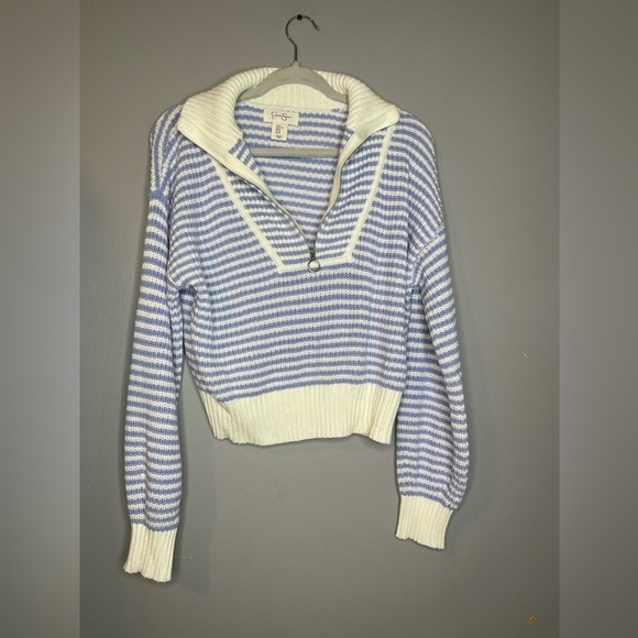Jessica Simpson XL Blue & White Striped Half-Zip Sweater - Picture 2 of 10